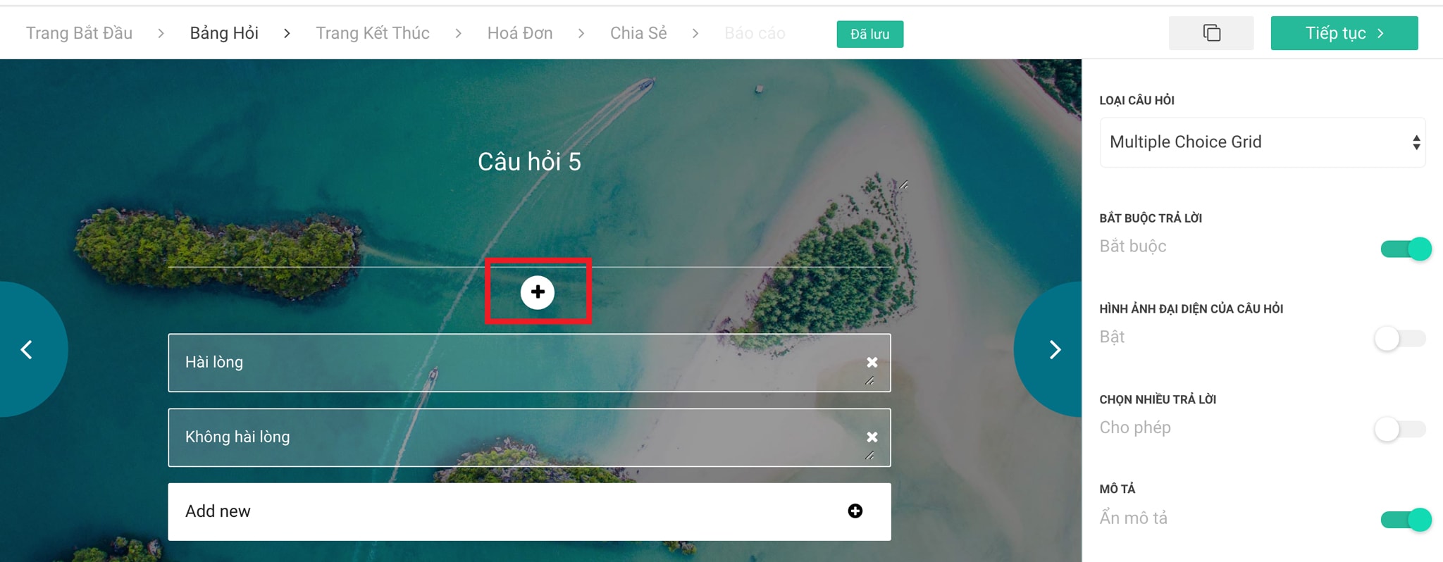 Câu hỏi khảo sát phải có tối thiểu 1 thuộc tính chính
