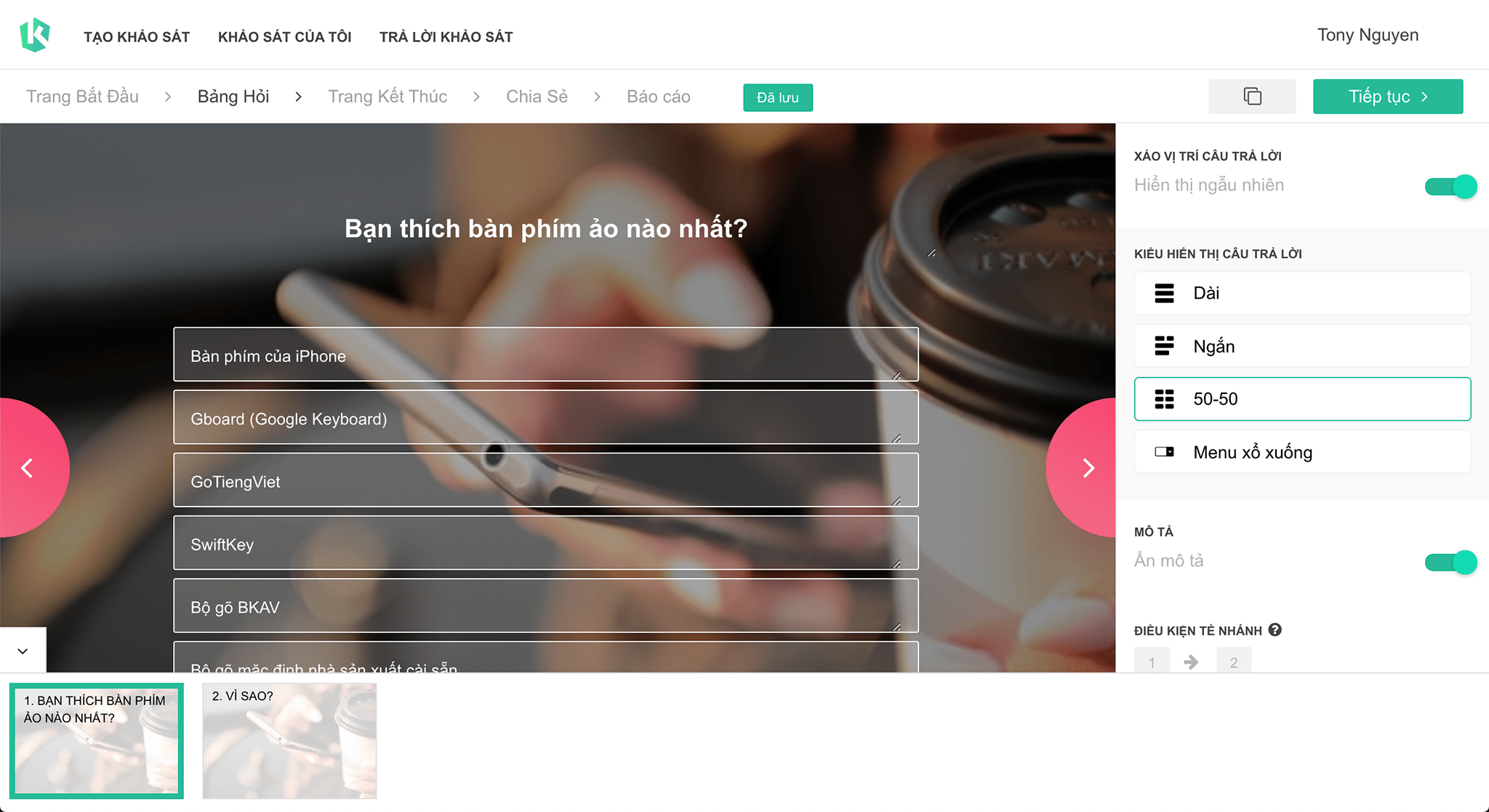 sắp xếp câu hỏi Multiple Choice kiểu ngắn