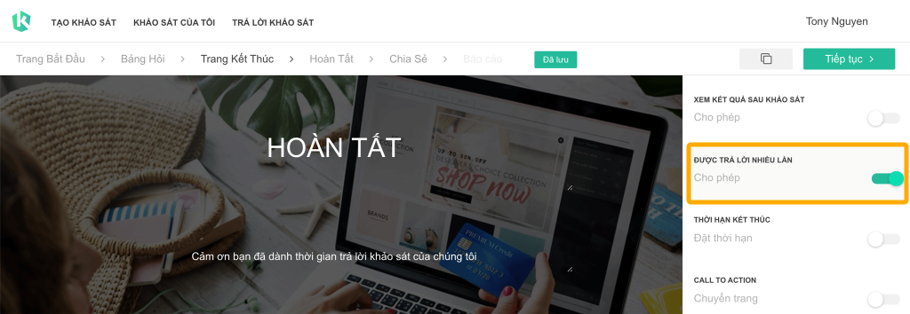 tự động reset khảo sát