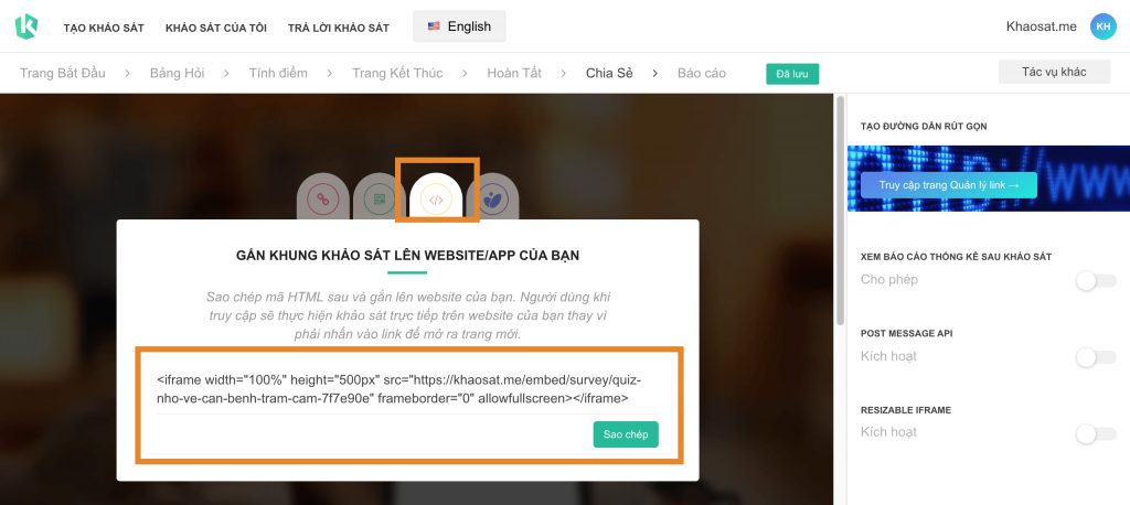 hướng dẫn quiz chia sẻ iframe
