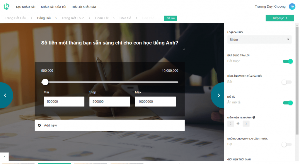 câu hỏi Slider