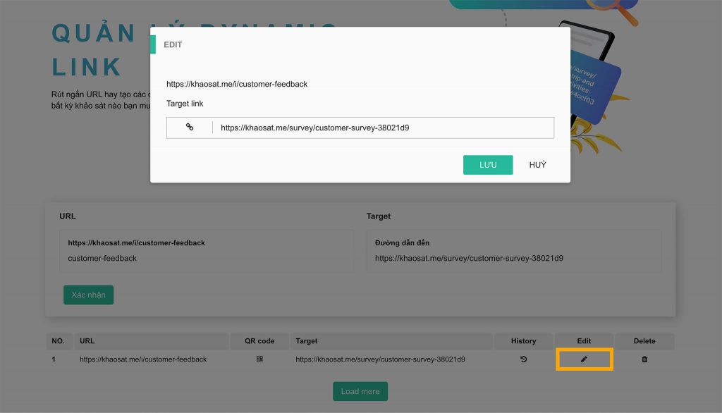 điều hướng link khảo sát