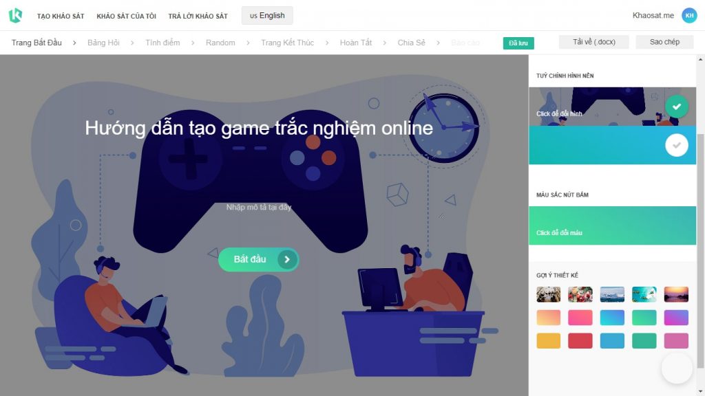 hướng dẫn tạo game trắc nghiệm
